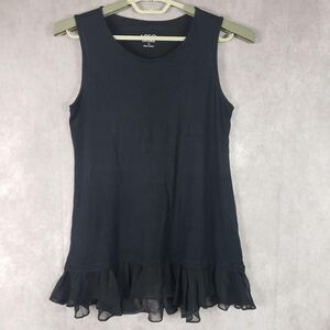 LOGO Layers Shirt Womens XS Black Sleeveless Ruffle Hem Tunic Top Stretch